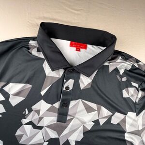 Redvanly Polo Shirt Geometric World Map Mens XXL BLK Grey Short Sleeve Golf 0150